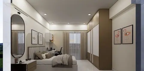 Bedrooms drop to plain lacquer, so the motif stays special to the public rooms.