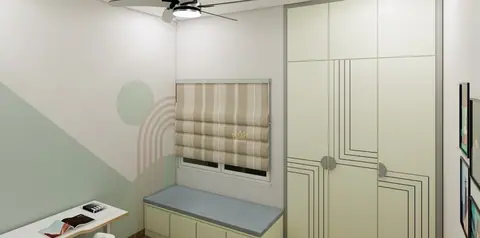 A window seat with drawers beneath — more useful than a chair, and it takes no floor.